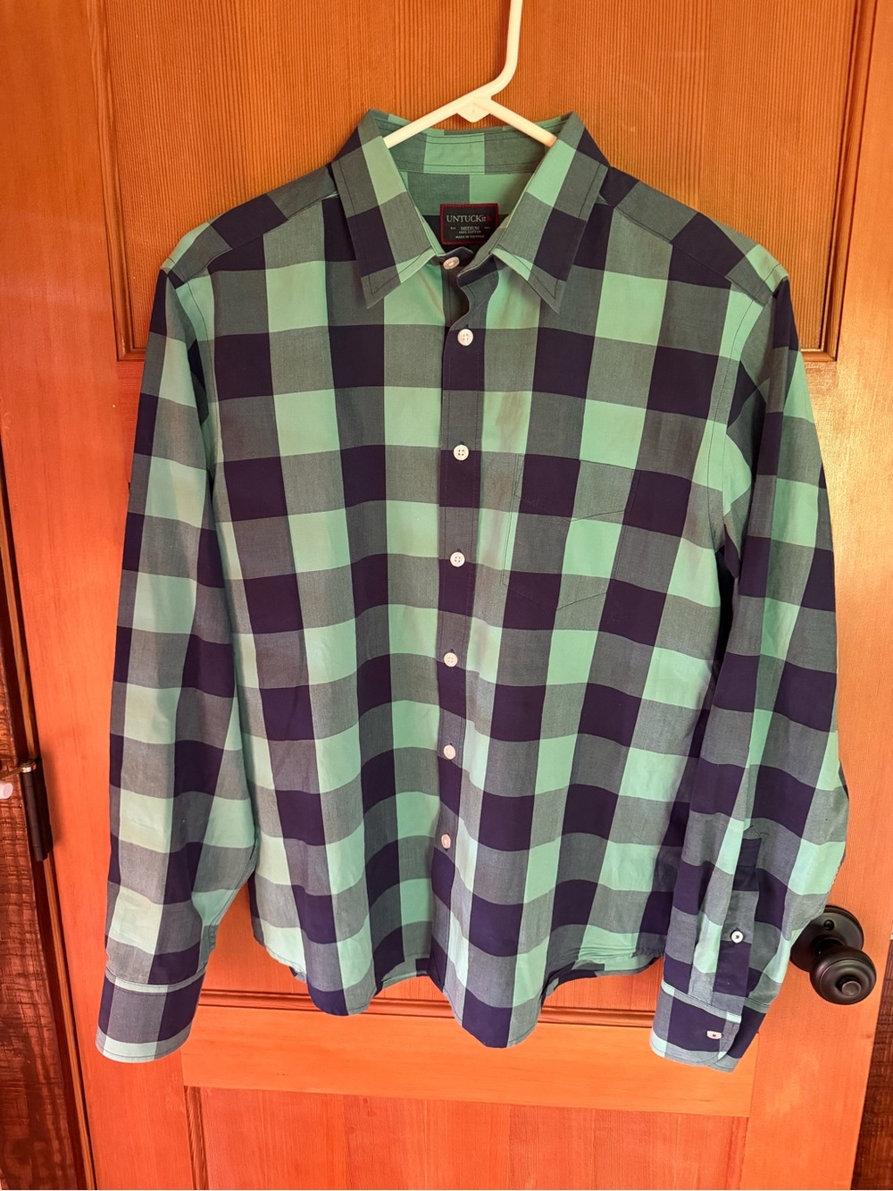 UNTUCKit Navy and Green Check Button-Down Shirt